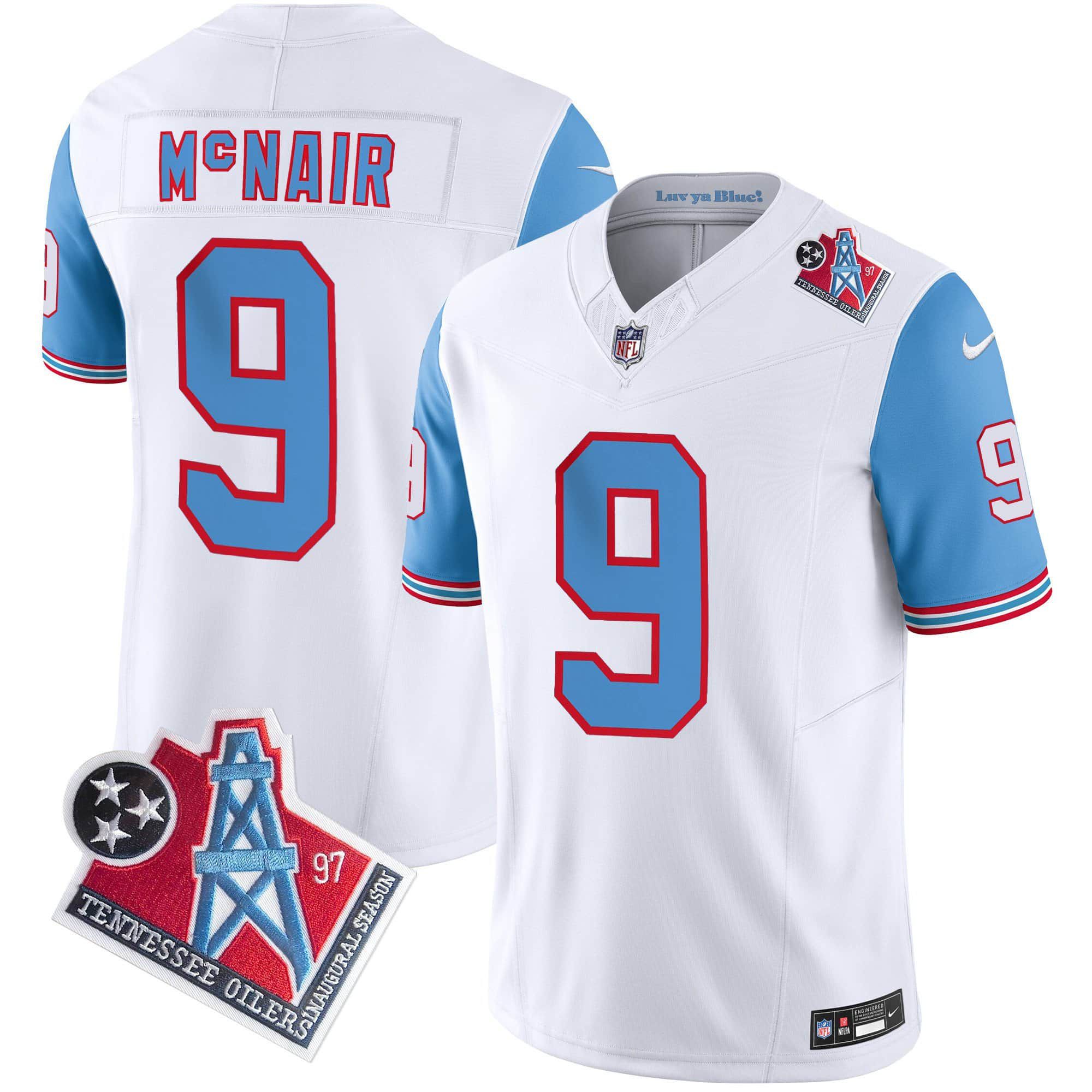 Men Tennessee Titans 9 Mcnair White 1997 Throwback 2024 Nike Limited Vapor NFL Jersey style 1